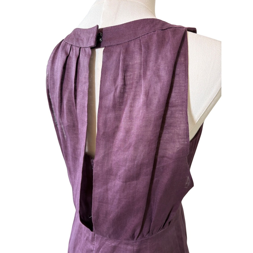 Ann Taylor LOFT Plum Purple 100% Linen Pleated Halter Neck Shift Dress Size 4 - Picture 5 of 15